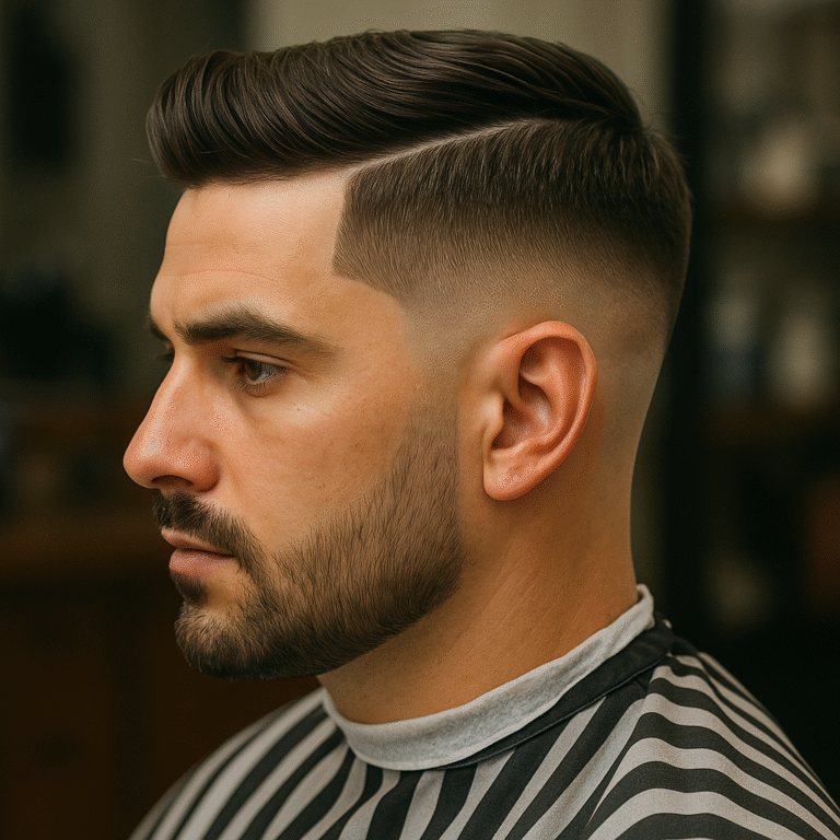 low taper fade with hard part